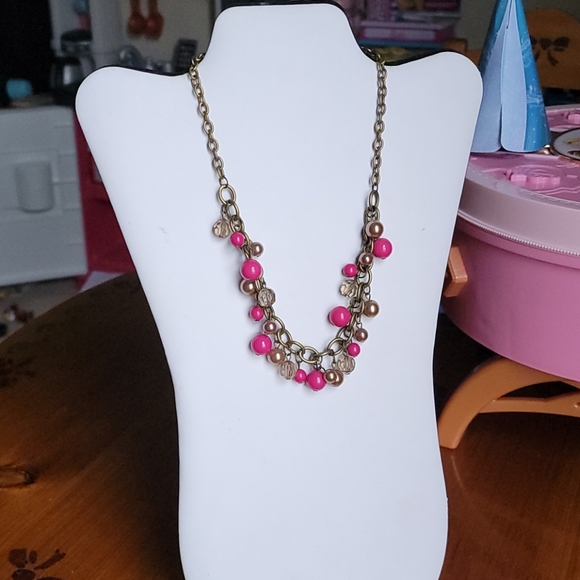 Brass chain link and beaded necklace